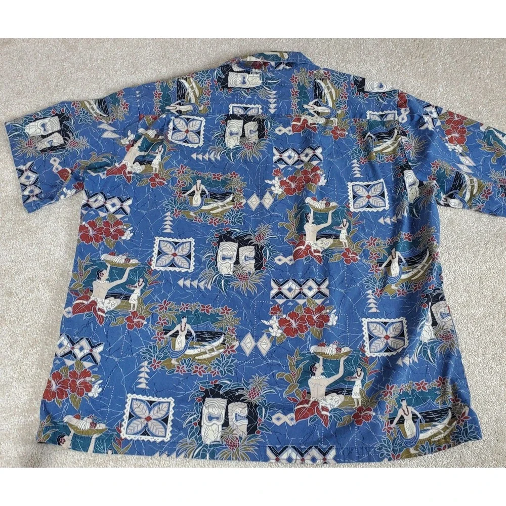 Hilo Hattie Made in Hawaii XL Button Up‎ Shirt Blue Hawaiian Design PLEASE READ